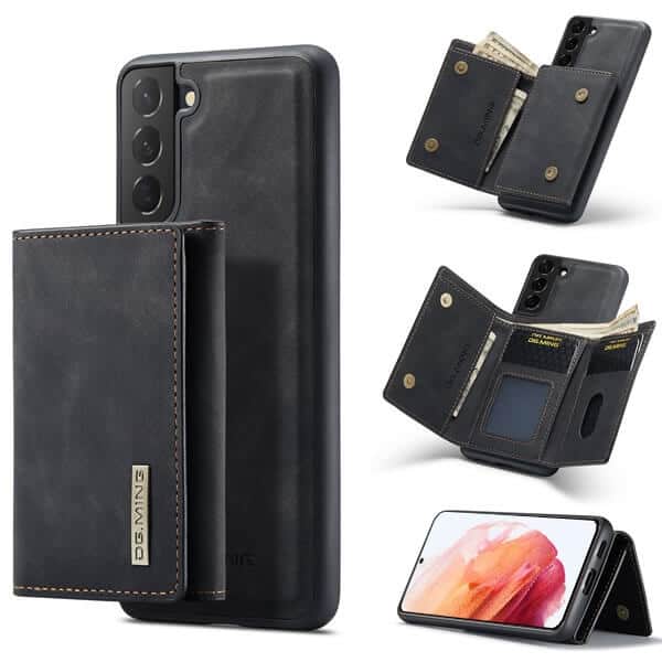 DG.MING Black Samsung Galaxy S21 Magnetic Trifold Wallet Case