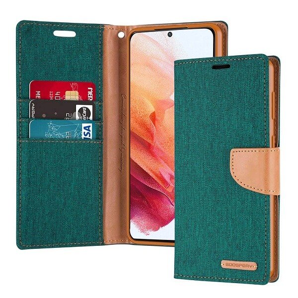 Goospery Canvas For Samsung Galaxy S22 | S22+ /S22 Plus | S22 Ultra Wallet Leather Case Denim Stand Flip Fabric Pouch Credit Card Slots Cover