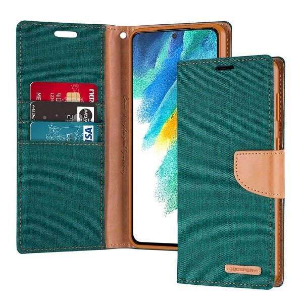 Goospery Canvas Samsung Galaxy S21 | S21 FE | S21+ /S21 Plus | S21 Ultra Wallet Leather Case Denim Stand Flip Fabric Pouch Credit Card Slots Cover