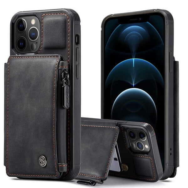 Apple iPhone 12 Pro Max Black CaseMe Back Zipper Wallet Case for Sale