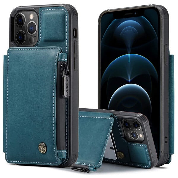 Apple iPhone 12 Pro Max Teal Blue CaseMe Back Zipper Wallet Case