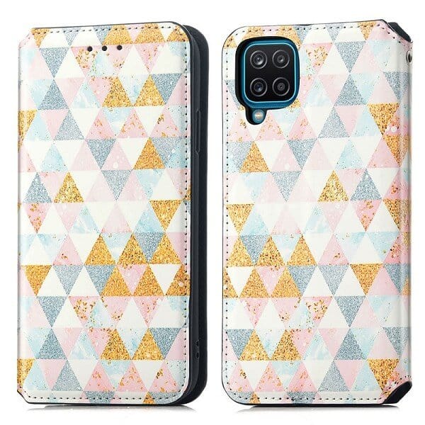 CaseNeo For Samsung Galaxy A12 Leather Wallet Flip Case With RFID Blocking Credit Card Holder Slots Cover - Nordic Rhombus