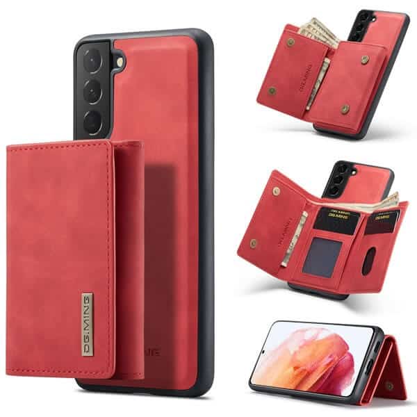 DG.MING Red Samsung Galaxy S21 Magnetic Trifold Wallet Case