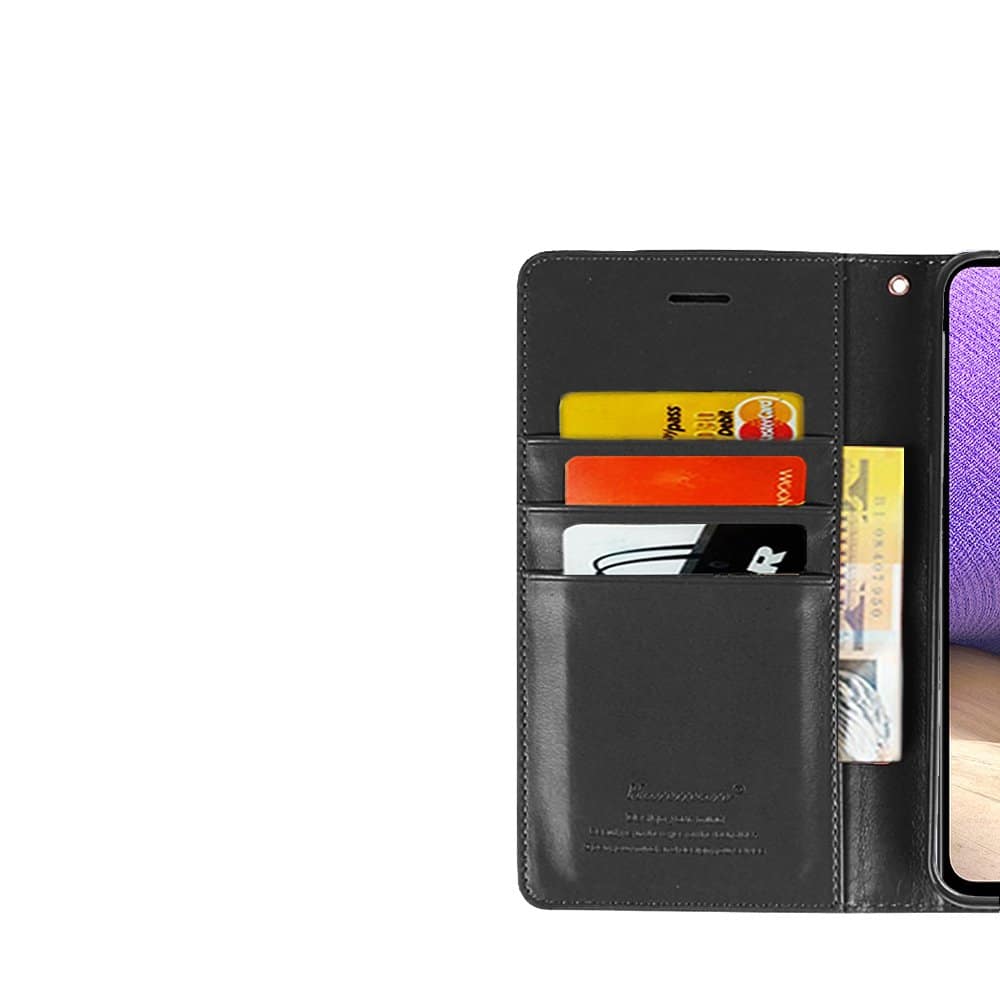 Samsung Galaxy A52 /A52s Hanman Leather Wallet Case Flip Card Holder Slots Magnetic Shockproof Cover (Black)