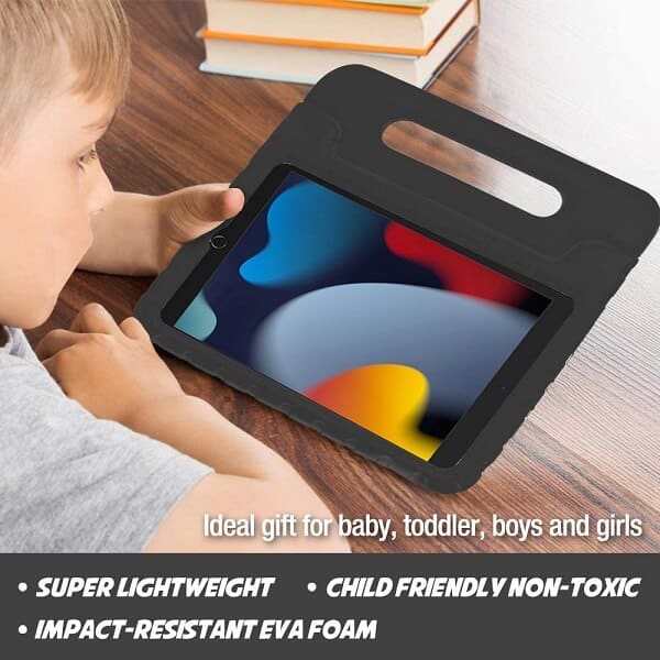 For Apple iPad 9th /8th /7th Gen 10.2 inch 2021 /2020 /2019 Kickstand Shockproof Protective Handle Stand Light Weight Kids Friendly Cover (Black)
