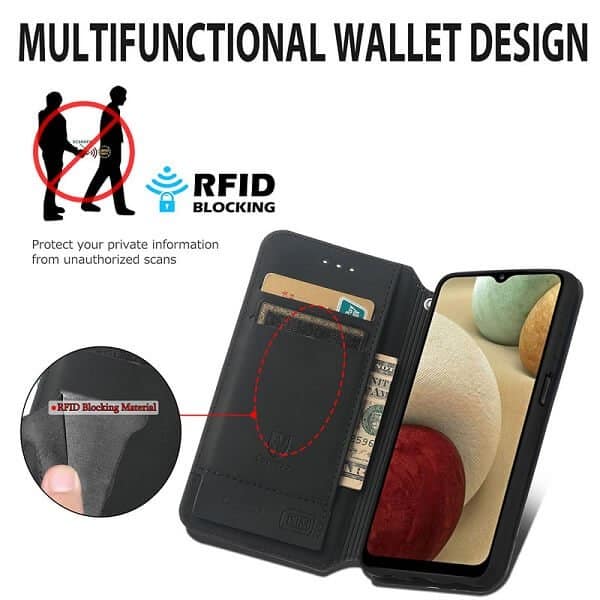 CaseNeo For Samsung Galaxy A12 Leather Wallet Flip Case With RFID Blocking Credit Card Holder Slots Cover - Emerald