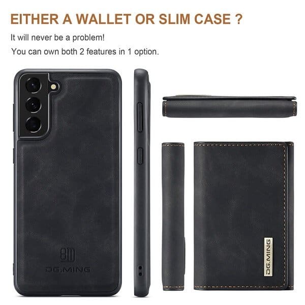 DG.MING For Samsung Galaxy S21 | S21 FE | S21 Ultra Premium Trifold Wallet Leather Case With 2-in-1 Magnetic Detachable Card Holder Pocket Cover