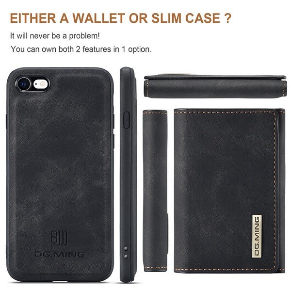 DG.MING For Apple iPhone SE /7/8 Plus Premium Trifold Wallet Leather Case With 2-in-1 Magnetic Detachable Card Holder Pocket Cover