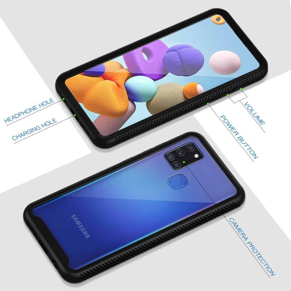 Samsung Galaxy A21S Military Grade Shockproof Clear Heavy Duty Case Bumper Drop Protection Tough Cover (Black)
