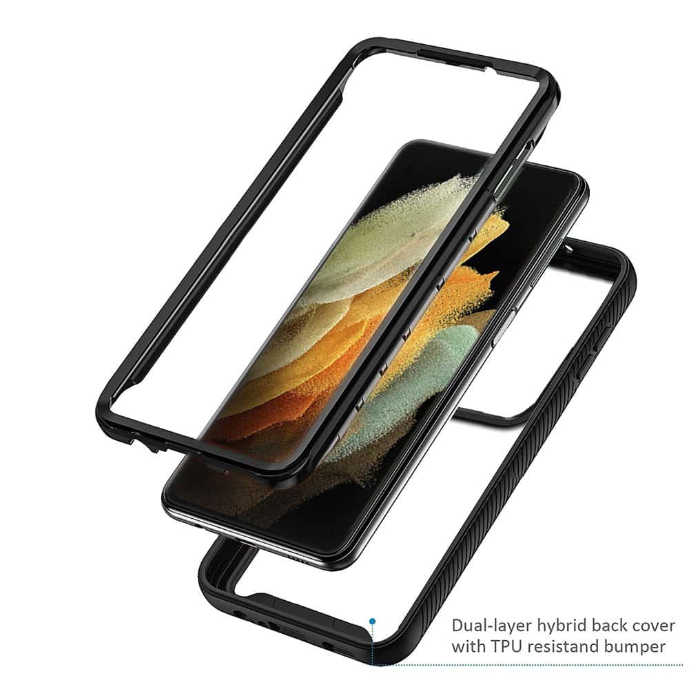 Samsung Galaxy S21 | S21 FE | S21 Ultra Military Grade Shockproof Clear Heavy Duty Case Bumper Drop Protection Tough Cover (Black)
