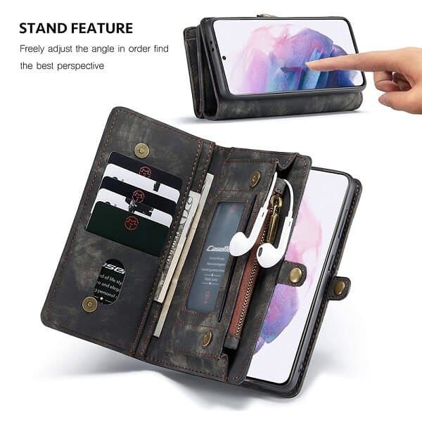 CaseMe For Galaxy S21 | S21 FE | S21+ /S21 Plus | S21 Ultra Zipper & Detachable Retro Leather Pouch With Chain Wallet Flip Purse Bag Detachable Phone Case