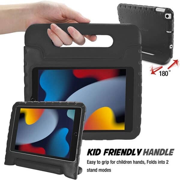 For Apple iPad 9th /8th /7th Gen 10.2 inch 2021 /2020 /2019 Kickstand Shockproof Protective Handle Stand Light Weight Kids Friendly Cover (Black)