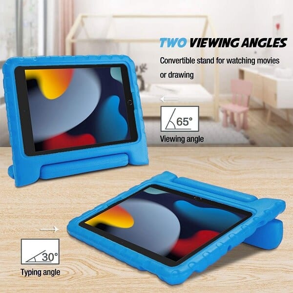 For Apple iPad 9th /8th /7th Gen 10.2 inch 2021 /2020 /2019 Kickstand Shockproof Protective Handle Stand Light Weight Kids Friendly Cover (Blue)