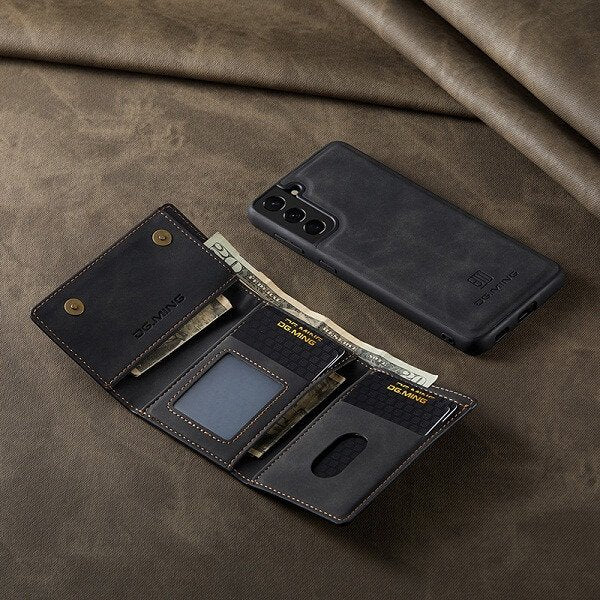DG.MING For Samsung Galaxy S22 | S22+ /S22 Plus | S22 Ultra Premium Trifold Wallet Leather Case With 2-in-1 Magnetic Detachable Card Holder Pocket Cover