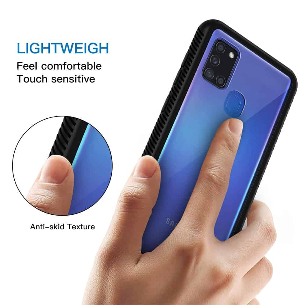 Samsung Galaxy A21S Military Grade Shockproof Clear Heavy Duty Case Bumper Drop Protection Tough Cover (Black)