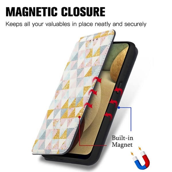 CaseNeo For Samsung Galaxy A12 Leather Wallet Flip Case With RFID Blocking Credit Card Holder Slots Cover - Nordic Rhombus