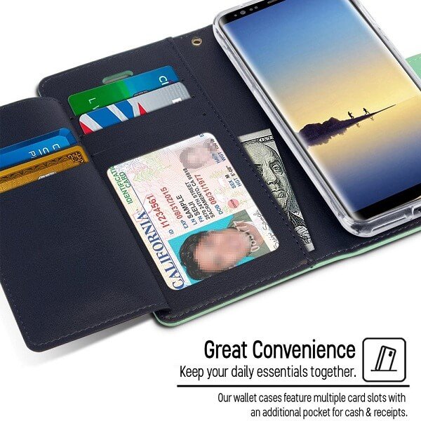 Goospery Samsung Galaxy Note 8 Rich Diary Wallet Flip Case Leather Card Slots Magnetic Cover(Aqua) NT8-RIC-MNT