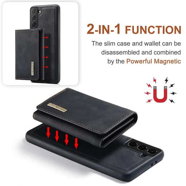 DG.MING For Samsung Galaxy S21 | S21 FE | S21 Ultra Premium Trifold Wallet Leather Case With 2-in-1 Magnetic Detachable Card Holder Pocket Cover