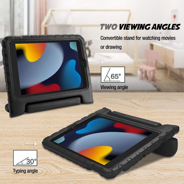 For Apple iPad 9th /8th /7th Gen 10.2 inch 2021 /2020 /2019 Kickstand Shockproof Protective Handle Stand Light Weight Kids Friendly Cover (Black)