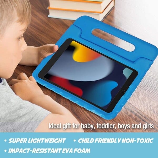 For Apple iPad 9th /8th /7th Gen 10.2 inch 2021 /2020 /2019 Kickstand Shockproof Protective Handle Stand Light Weight Kids Friendly Cover (Blue)
