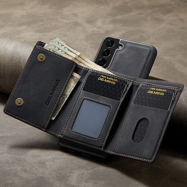 DG.MING For Samsung Galaxy S22 | S22+ /S22 Plus | S22 Ultra Premium Trifold Wallet Leather Case With 2-in-1 Magnetic Detachable Card Holder Pocket Cover