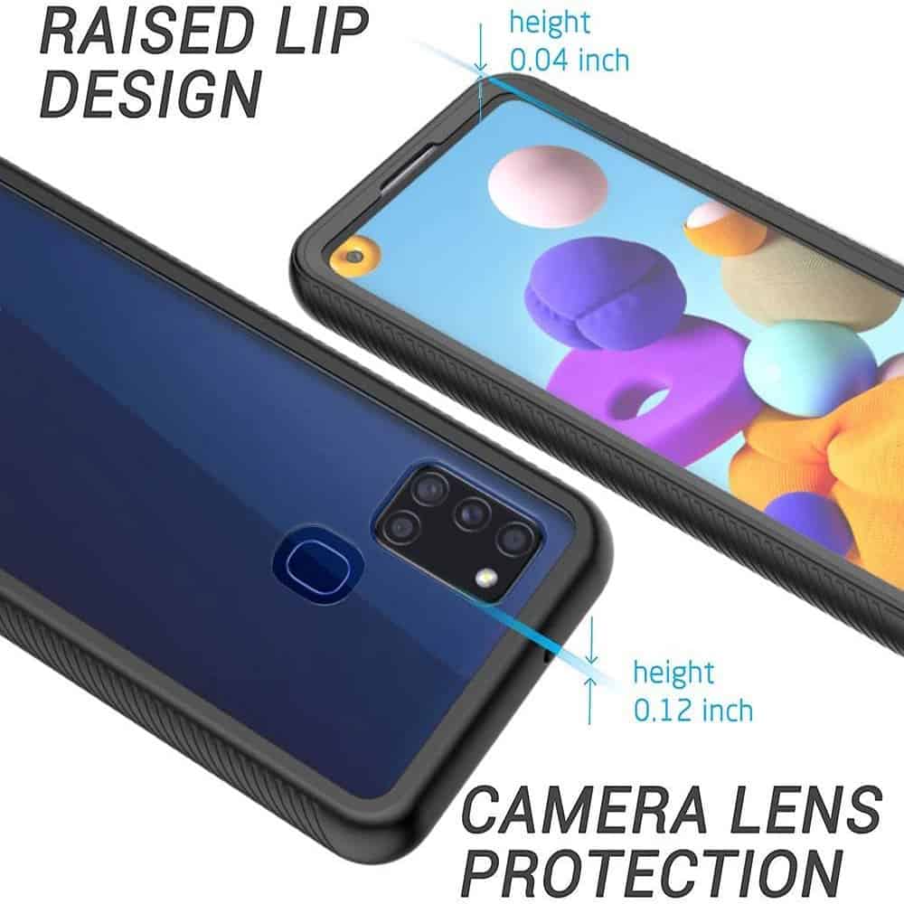 Samsung Galaxy A21S Military Grade Shockproof Clear Heavy Duty Case Bumper Drop Protection Tough Cover (Black)