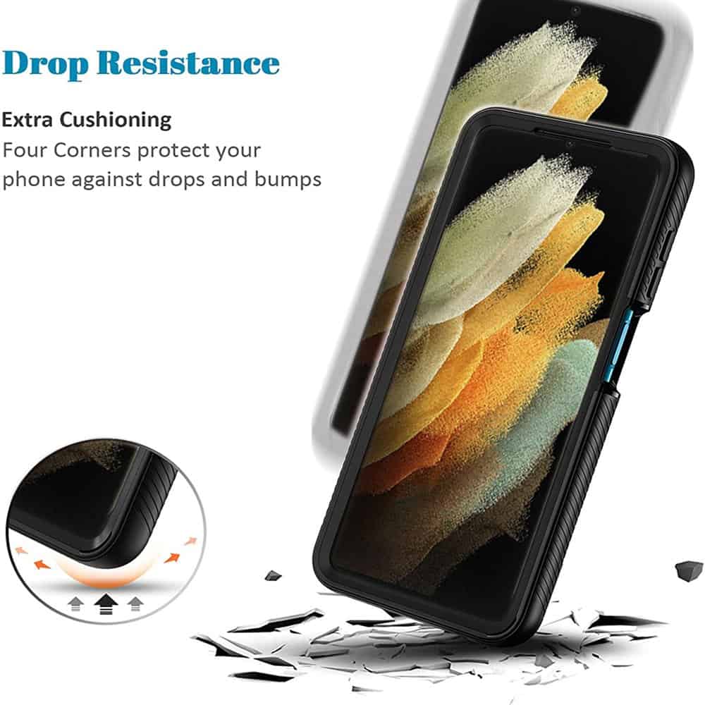 Samsung Galaxy S21 | S21 FE | S21 Ultra Military Grade Shockproof Clear Heavy Duty Case Bumper Drop Protection Tough Cover (Black)