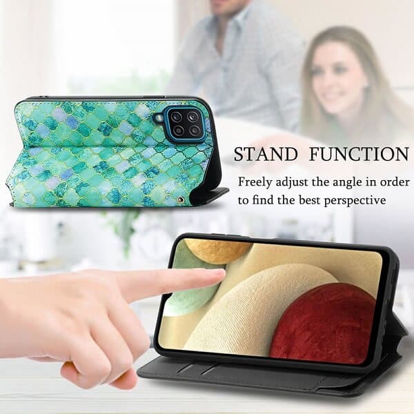 CaseNeo For Samsung Galaxy A12 Leather Wallet Flip Case With RFID Blocking Credit Card Holder Slots Cover - Emerald