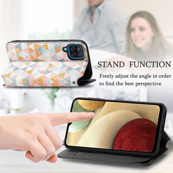 CaseNeo For Samsung Galaxy A12 Leather Wallet Flip Case With RFID Blocking Credit Card Holder Slots Cover - Nordic Rhombus