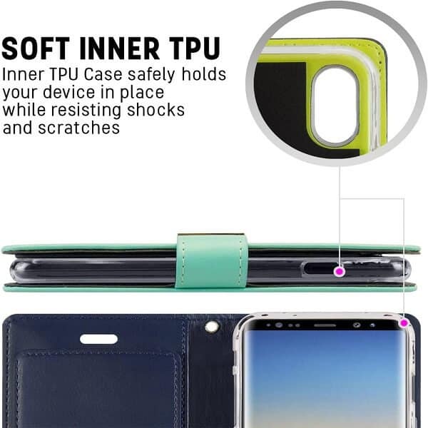Goospery Samsung Galaxy Note 8 Rich Diary Wallet Flip Case Leather Card Slots Magnetic Cover(Aqua) NT8-RIC-MNT