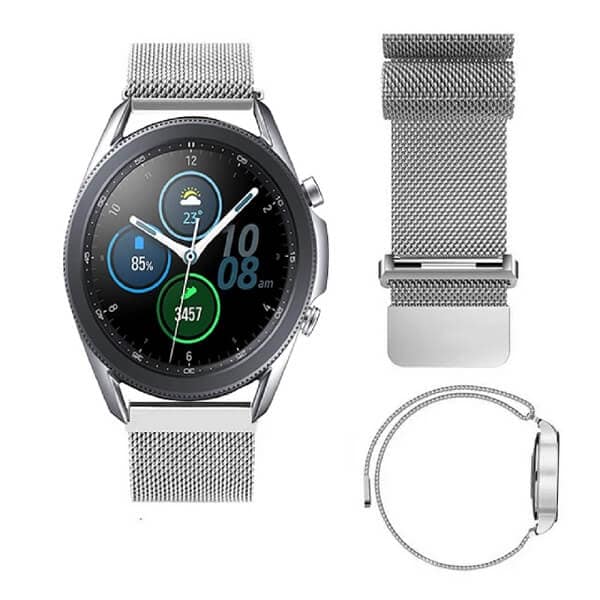 For Samsung Galaxy Watch 3 41mm Replacement Band Magnetic Steel Milanese Loop Band Wristband Strap (Silver)