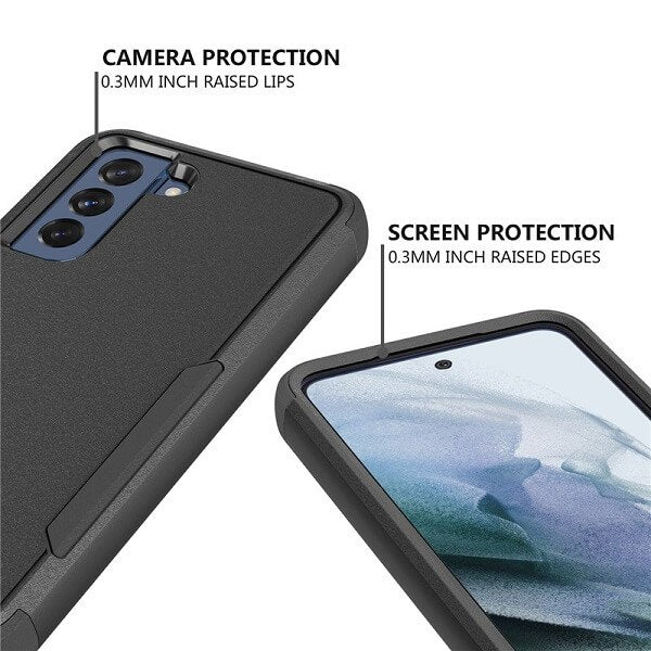For Samsung Galaxy S21 3in1 Case Drop Resistant Defender Tradies Hybrid Armor Heavy Duty Rugged Shockproof Tough Cover (Black)