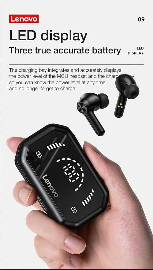 Lenovo LP3 Pro TWS Bluetooth 5.0 Earbuds Dual Drivers HiFi Stereo 1200mAh LED Noise Cancellation Mic Sports Earphone Wireless Headphone