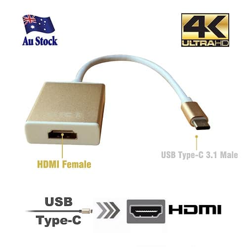 USB Type C 3.1 Male to HDMI Female HDTV 1080p Adapter Connector Cable (Gold)