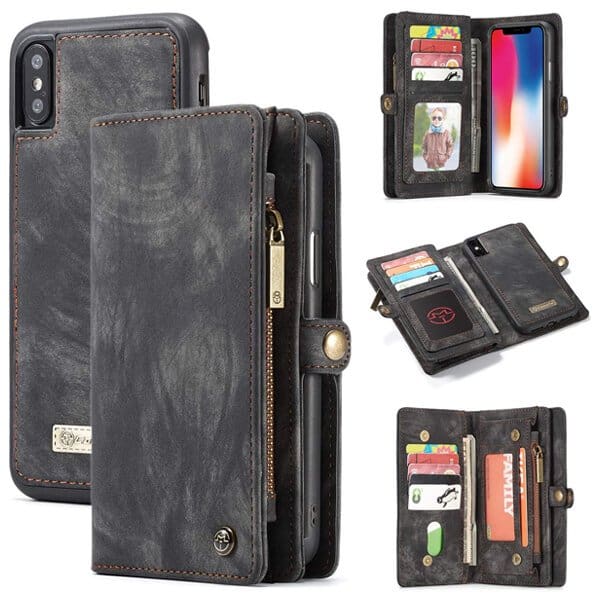 Black Zipper & Detachable Pouch Wallet Flip Wallet Case