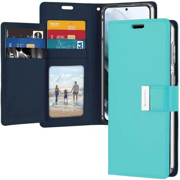 Goospery Galaxy S21 Plus Rich Diary Aqua Wallet Case