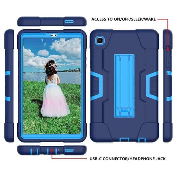 Samsung Galaxy Tab A7 Lite 8.7 inch SM-T220 T225 Tablet Case Shockproof Kids Friendly Rugged Hybrid Heavy Duty Kickstand Cover (Navy Blue)