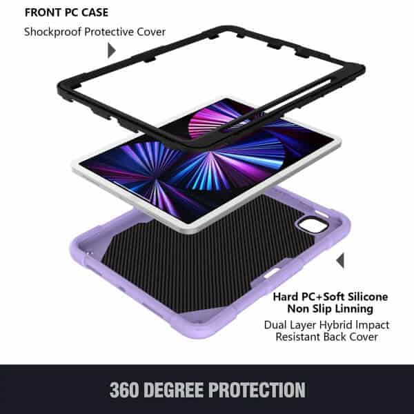 Apple iPad Air 10.9 Inch 5th/4th Gen 2022/2020 /Pro 11 inch 2022/2021/2020/2018 Kids Butterfly Shockproof Heavy Duty Kickstand Case Cover (Purple)
