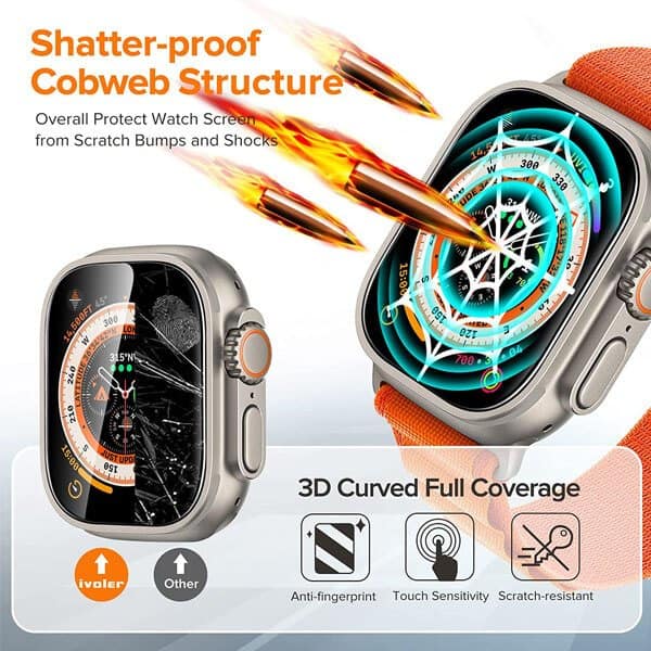 (2 Pcs) Apple Watch 8 Ultra Tempered Glass anti scratch screen protector Film Guard (Clear)