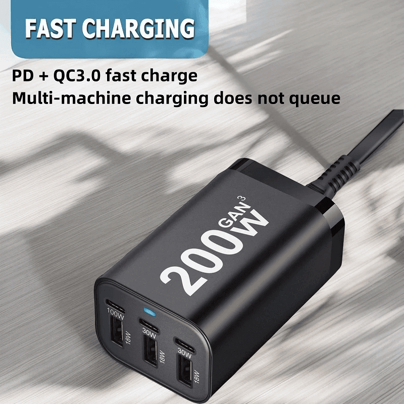 200W GaN³ Charger Dock 1×100W PD USB-C, 2×30W PD, 3×18W QC3.0 USB-A Fast Charging for MacBook, Laptop, Phone – AU Wall Plug Power Adapter