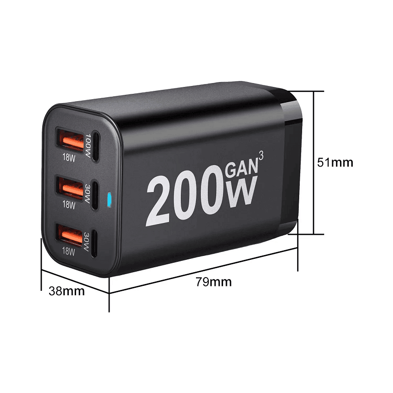200W GaN³ Charger Dock 1×100W PD USB-C, 2×30W PD, 3×18W QC3.0 USB-A Fast Charging for MacBook, Laptop, Phone – AU Wall Plug Power Adapter