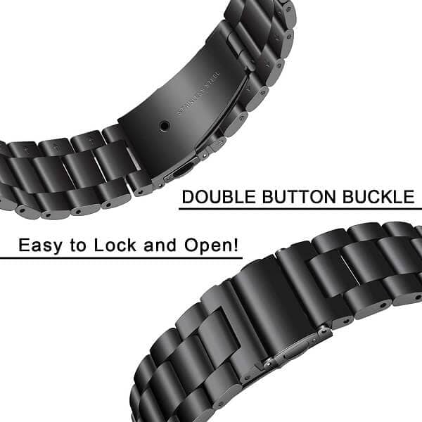 For Samsung Galaxy Watch 4 40mm 44mm Bands, Galaxy Watch 4 Classic Band 42mm 46mm , 20mm Stainless Steel Metal Replacement Strap Bracelet Women Men (Black)