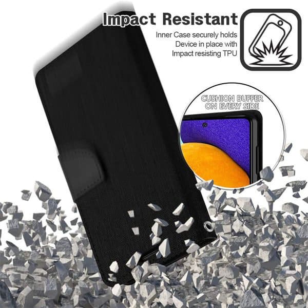 Goospery Canvas Samsung Galaxy A52 / A52S 5G Wallet Leather Case Denim Stand Flip Fabric Pouch Credit Card Slots Cover - Black