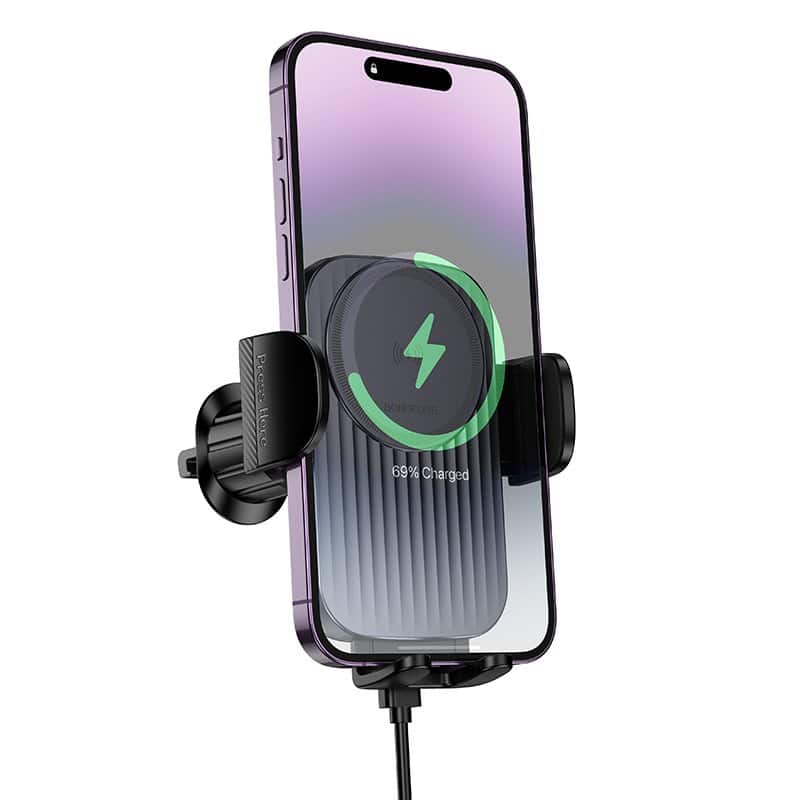Borofone BH221 15W Fast Charging Charger Air Vent Wireless Car Mount Mobile Phone Holder (Black)