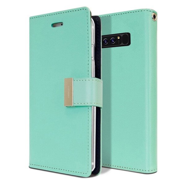Goospery Samsung Galaxy Note 8 Rich Diary Wallet Flip Case Leather Card Slots Magnetic Cover(Aqua) NT8-RIC-MNT