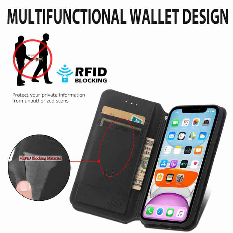 CaseNeo For Apple iPhone X / XS / XR Leather Wallet Flip Case With RFID Blocking Credit Card Holder Slots Cover