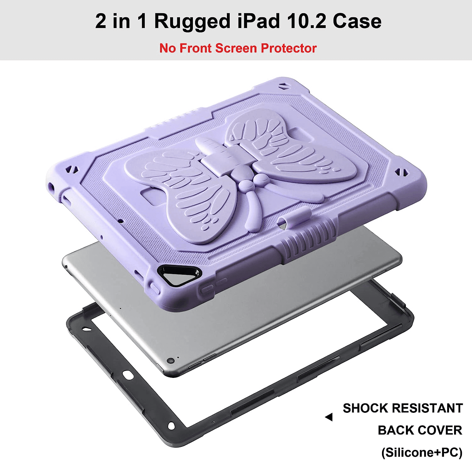 Apple iPad 10.2 inch 9th/8th/7th Gen/Air 3/Pro 10.5 inch Butterfly Shockproof Heavy Duty Kickstand Case Pencil Holder Cover (Purple)