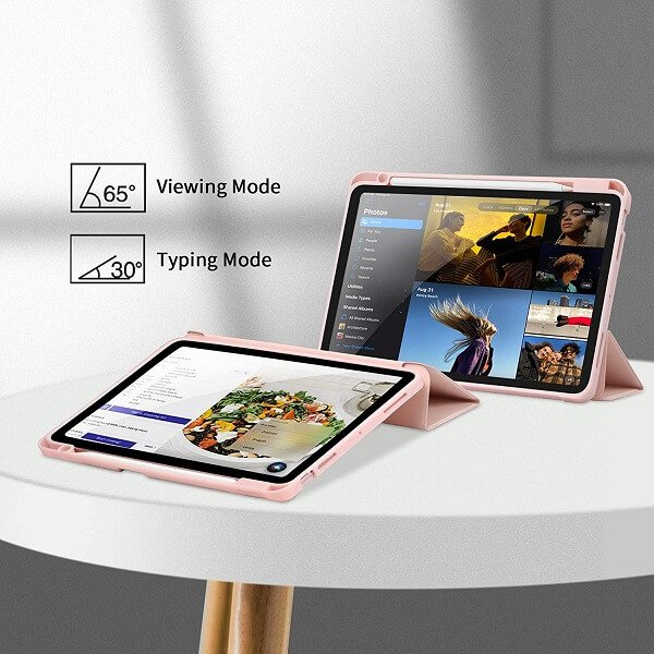 With Pencil Holder Apple iPad Air 5th /4th Gen 10.9 inch 2022 /2020 Folio Auto Sleep /Wake Cover Soft Flexible Case Case (Rose Gold)