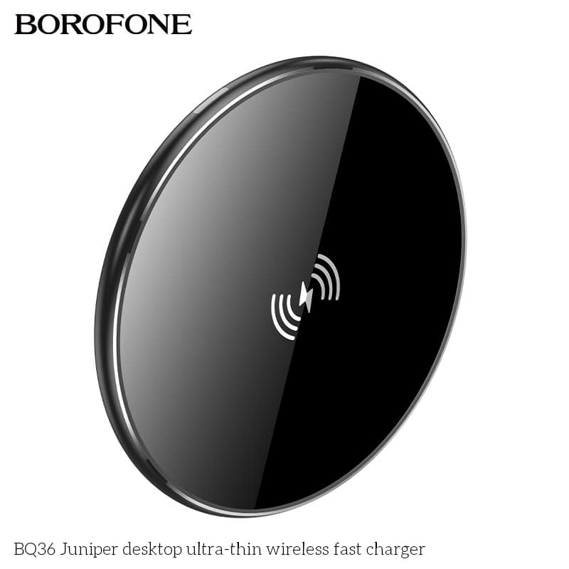 Borofone BQ36 15W Ultra Thin Fast Charger Desktop Wireless Charging Pad For iPhone, Samsung Galaxy, Google, Huawei (Black)
