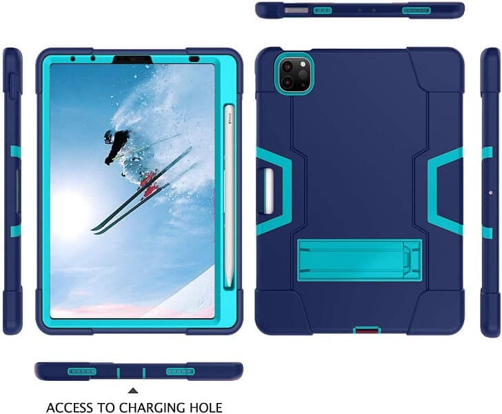 For Apple iPad Air 10.9 inch 4th /5th Generation/Pro 11 inch 2022/2021/2020/2018 Kids Hybrid Shockproof Heavy Duty Kickstand Case Cover (Black)
